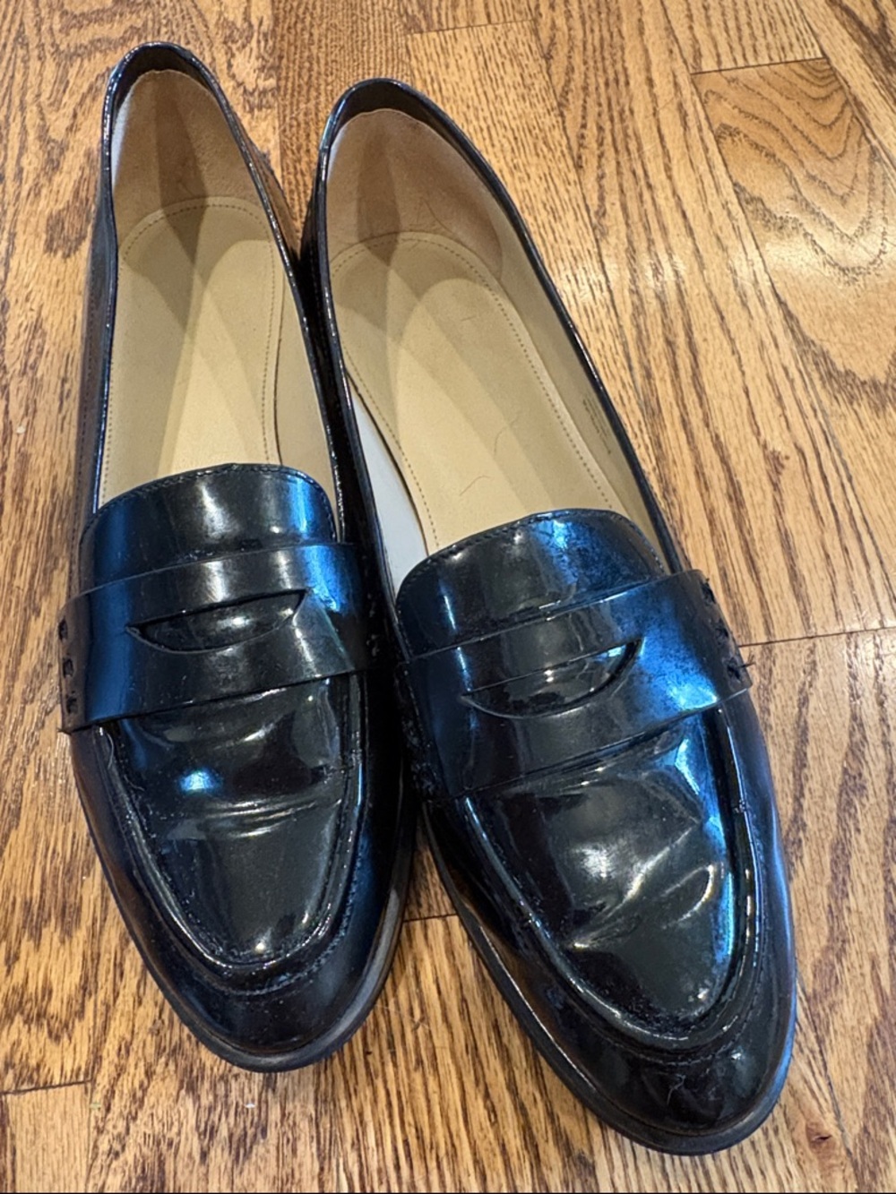 Via Spiga Black Patent Leather Penny Loafers